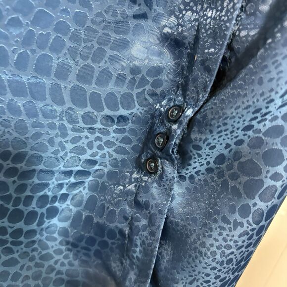 Zac & Rachel Blouse Womens 1X Teal Satin Animal Print Puff Sleeve Boho Chic Top - Picture 5 of 11